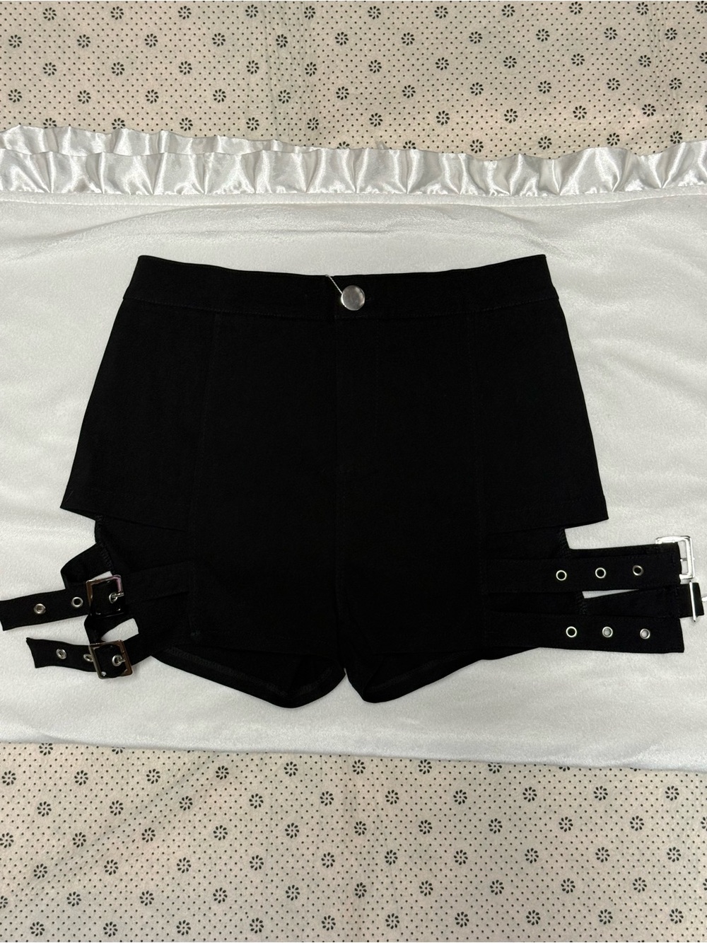 NWT BSJIA Black Buckle Strap Goth Punk Mini Shorts | Size M